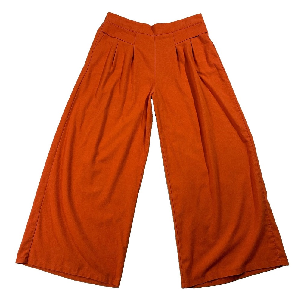 Buddha Stones High Rise Pleated Wide Leg Pants Orange Women's 3XL Zen Minimalist